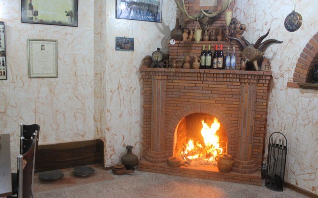 The fireplace in the common room